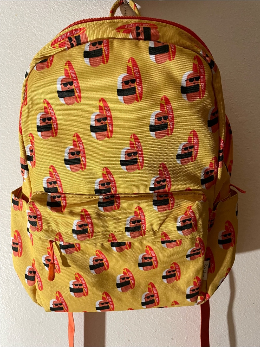 Kids Yellow Surf Print School Backpack with Front Pocket